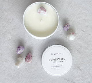 Lepidolite Crystal Candle | TRANSITION